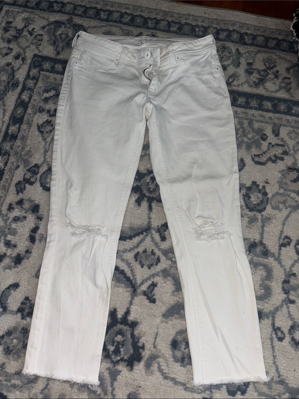 DL1961 White Distressed Straight-Leg Jeans
